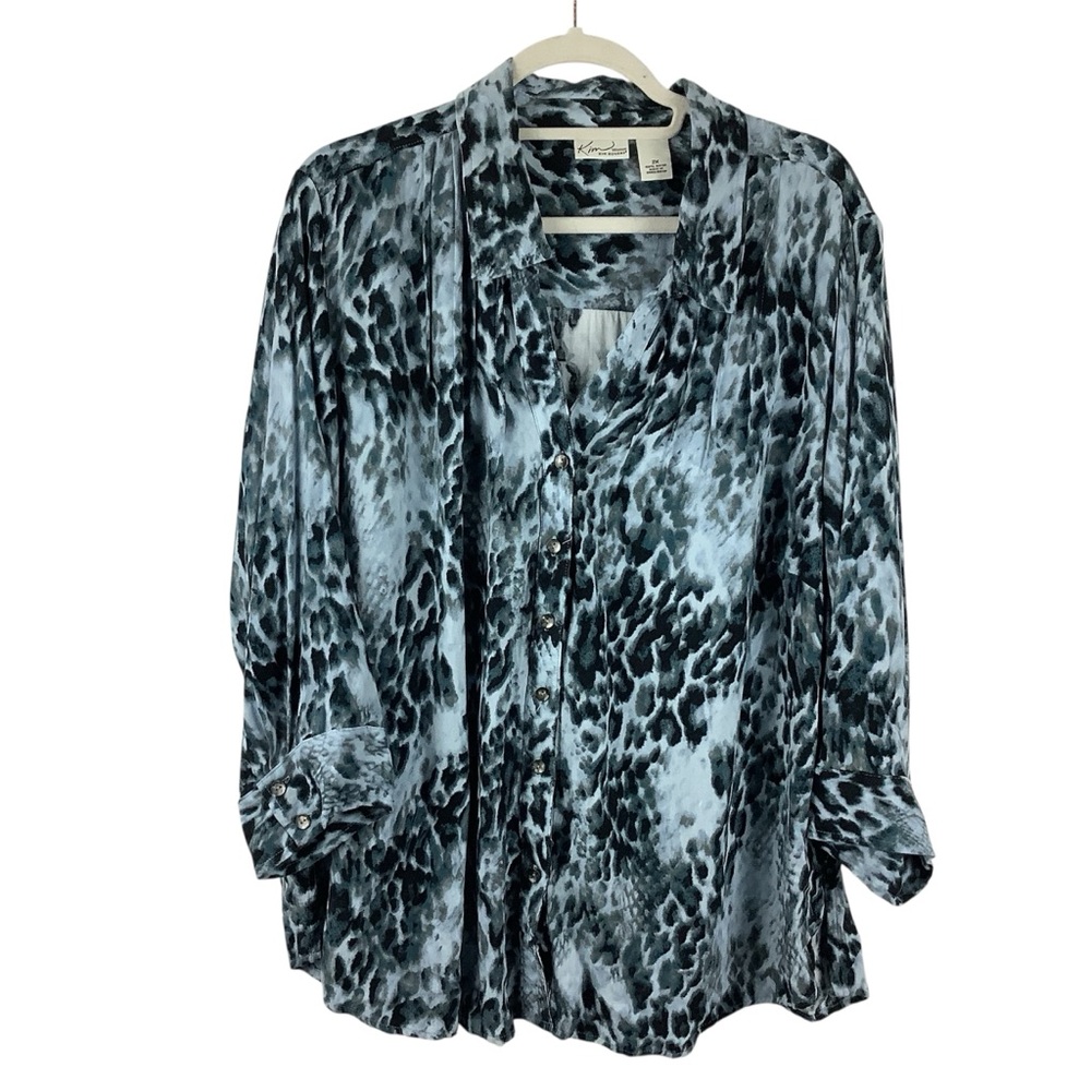 Kim Rogers Animal Print Button Front Blouse 2X